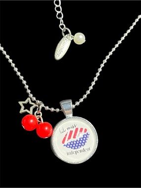 Silver-Tone Lil Miss Independent Necklace with Red Cherry Charms
